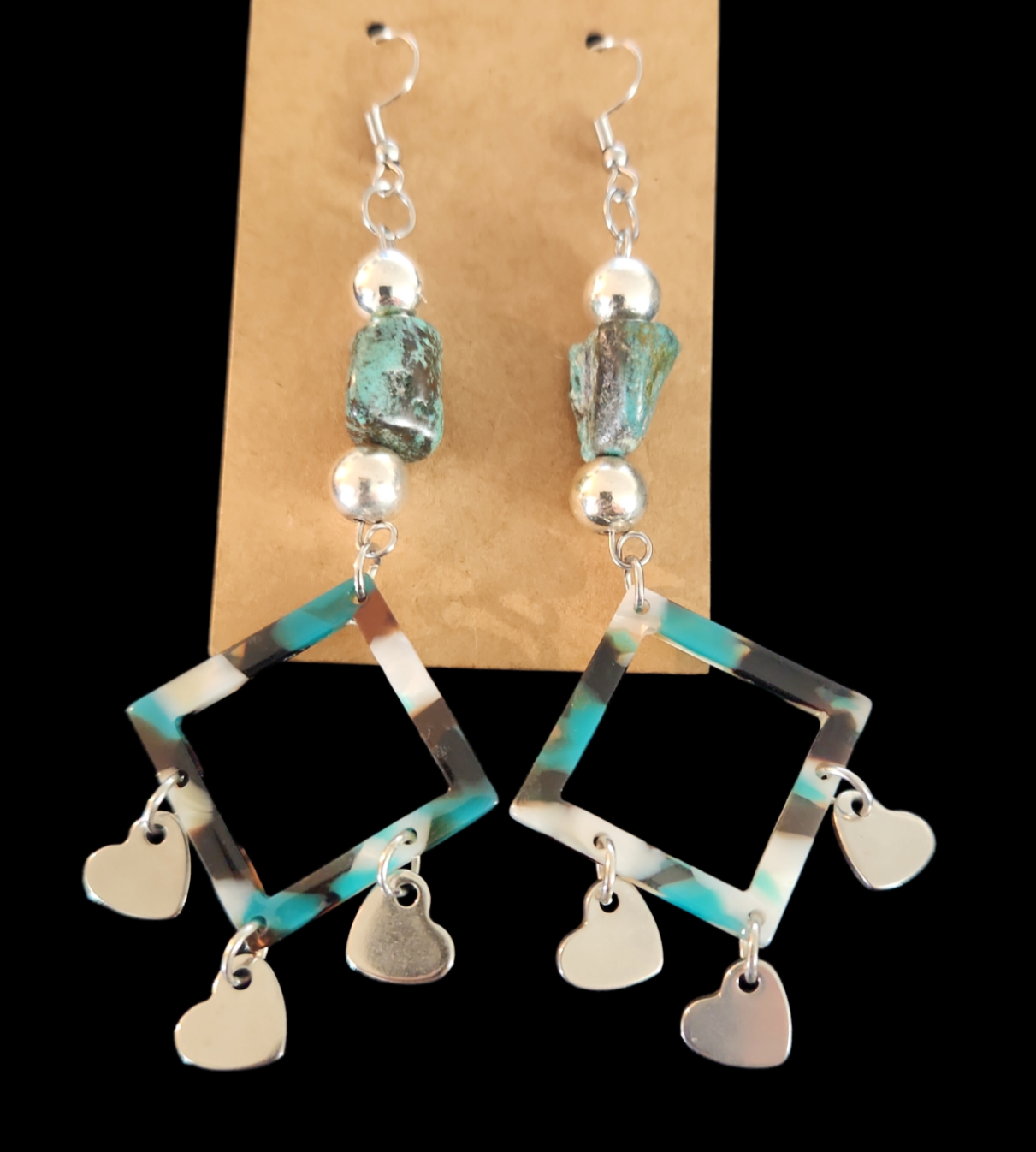 Turquoise and Hematite heart dangle earrings