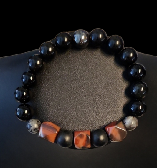 Matte Onyx, obsidian &red agate