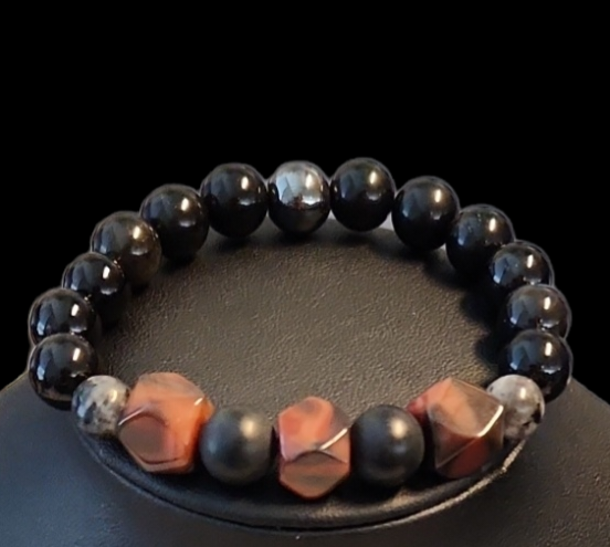 Matte Onyx, obsidian &red agate