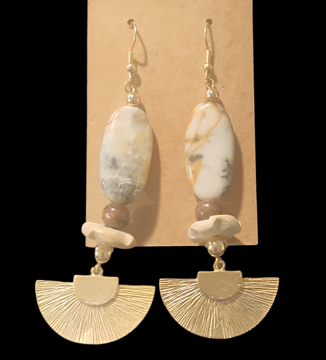 Agate gold fan earrings