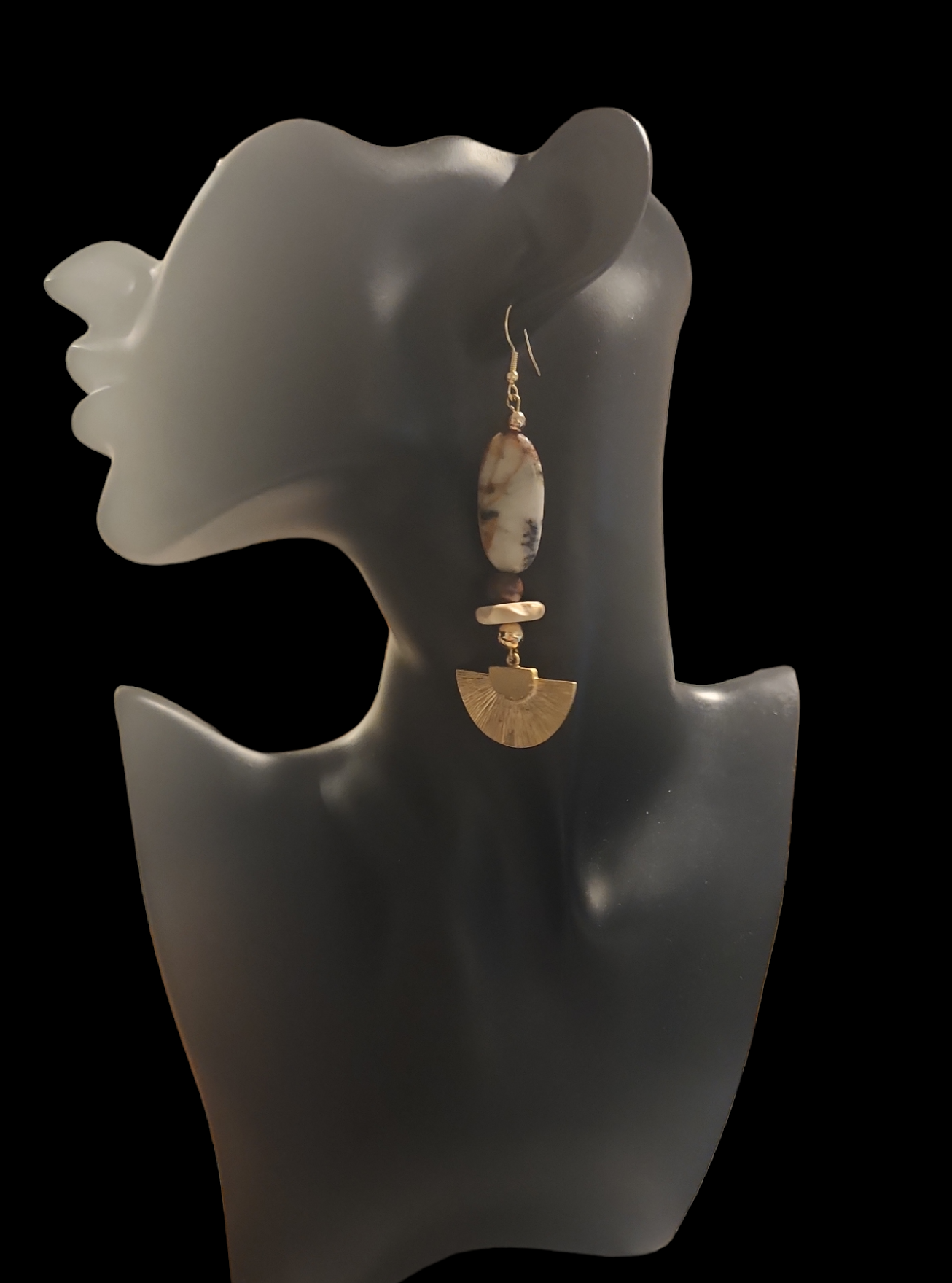 Agate gold fan earrings