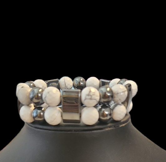 White Howlite and Hematite double stack