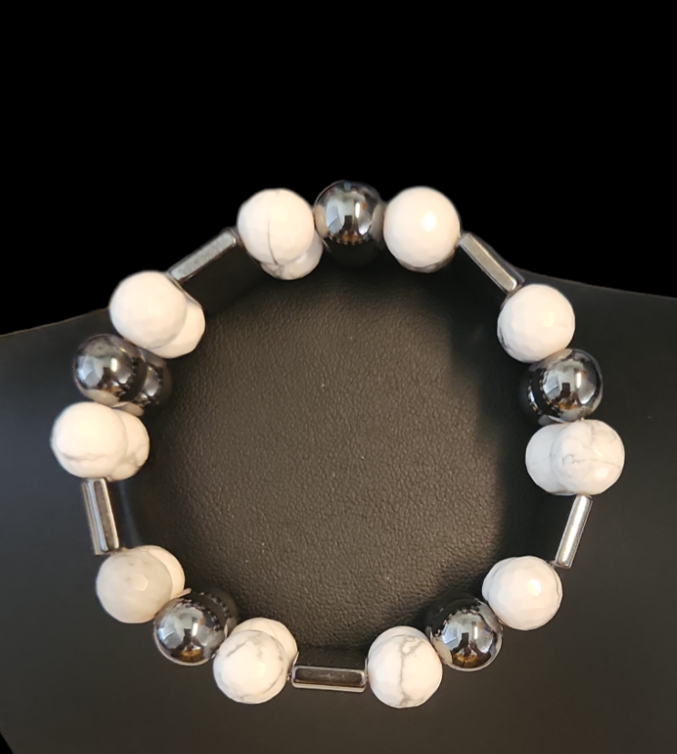 White Howlite and Hematite double stack