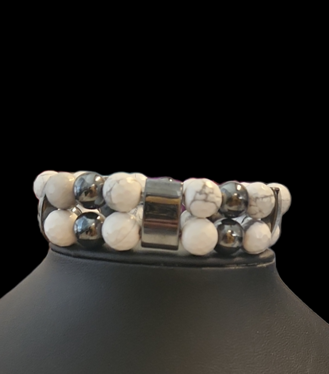 White Howlite and Hematite double stack