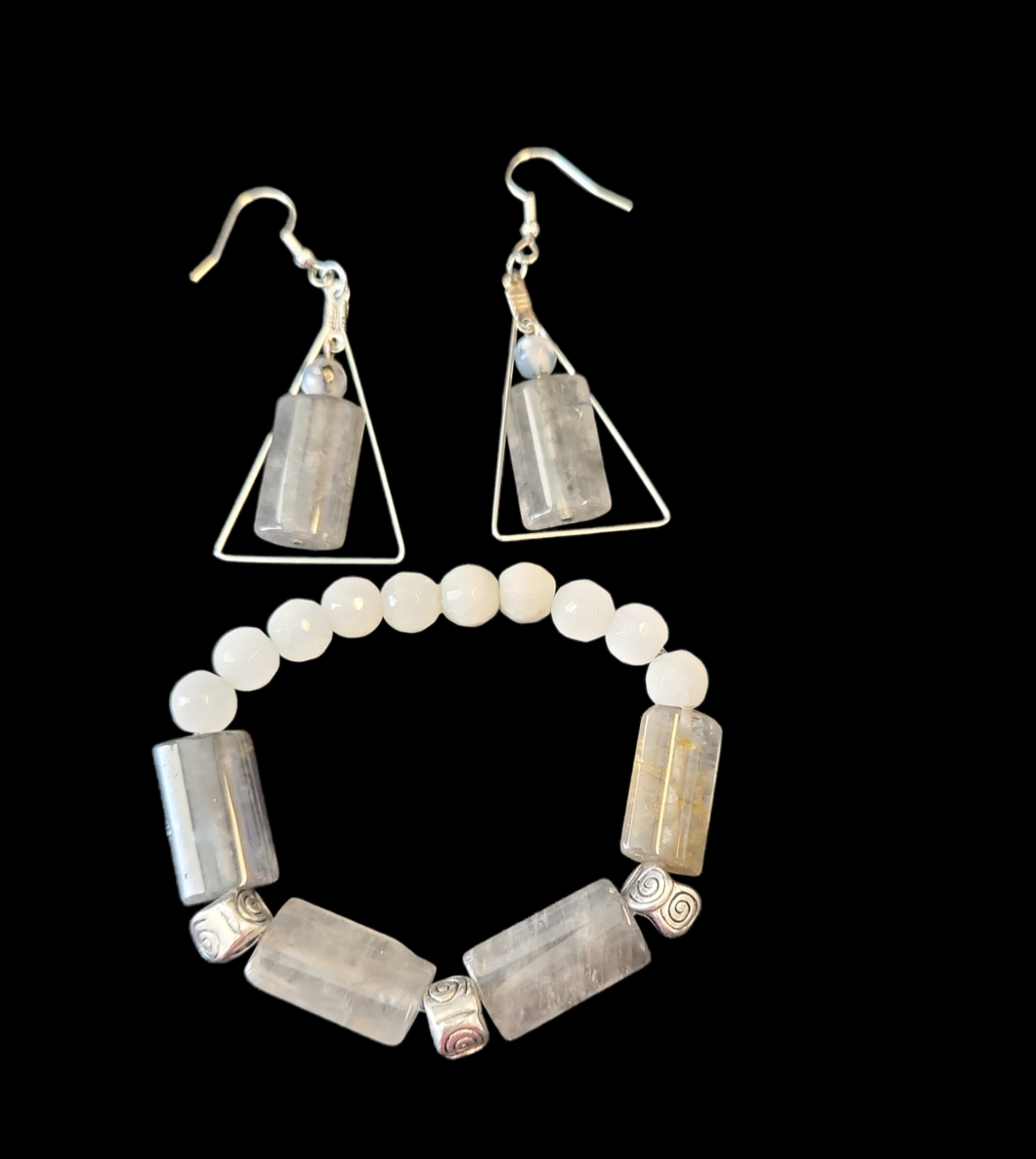 Grey quartz earring and bracelet set