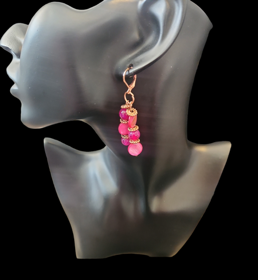 Pink agate and mother of pearl earrings