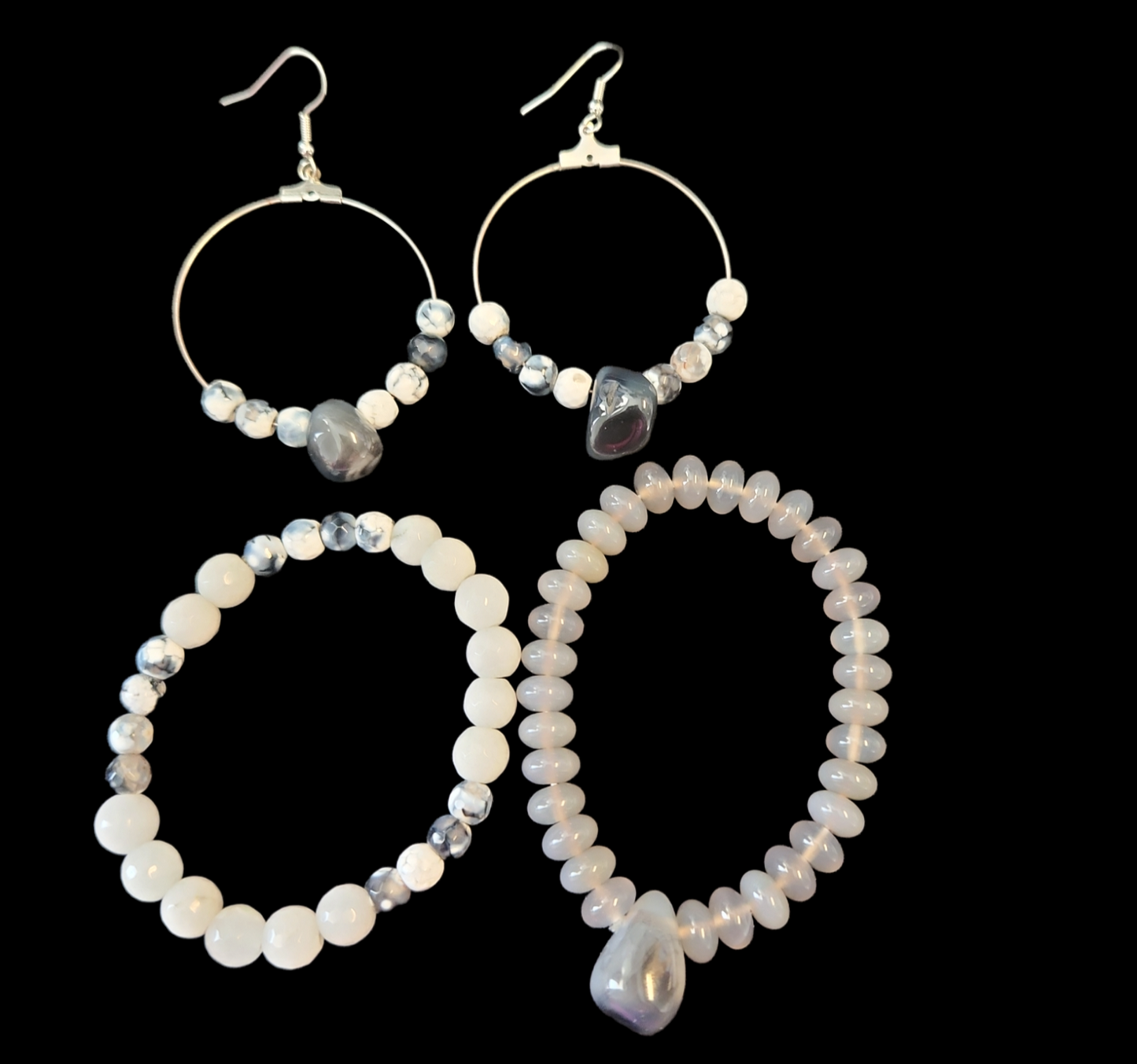 Gray Agate earring and bracelet set