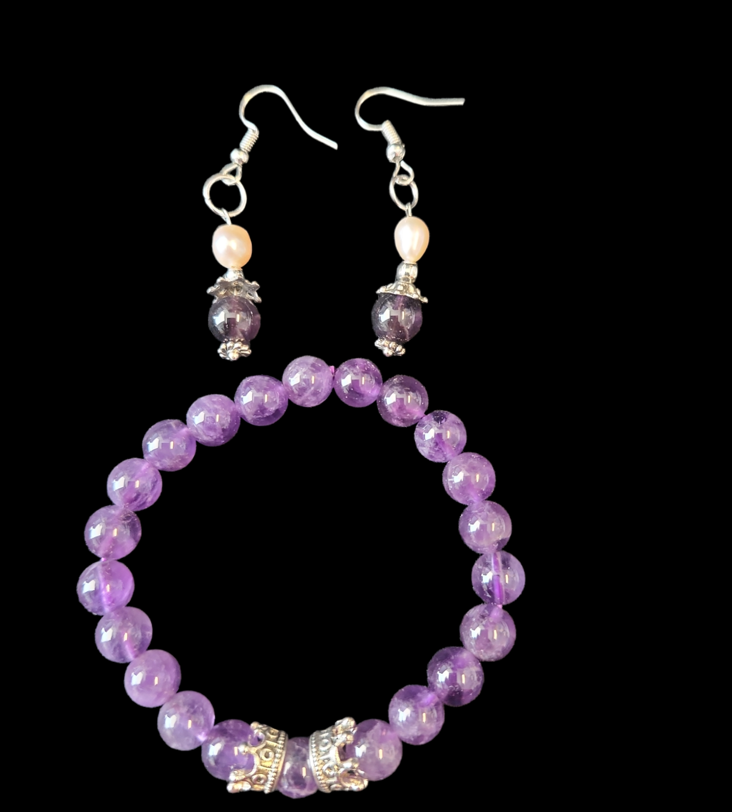 Fresh water pearl and amethyst earring set