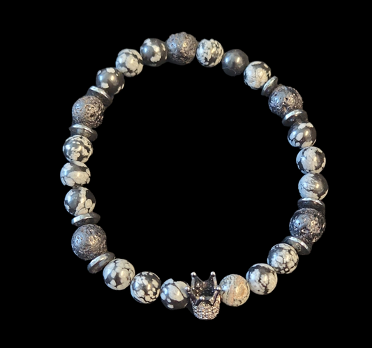 10 1/2" Snowflake obsidian King bracelet