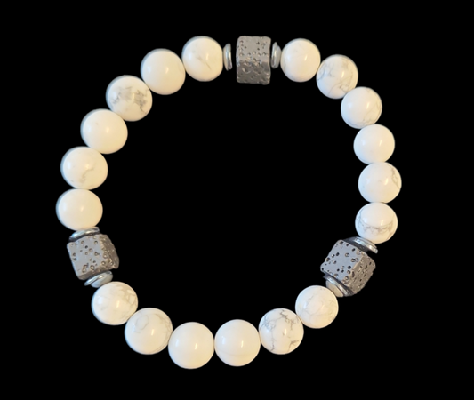 10" White Howlite bracelet with lava stones