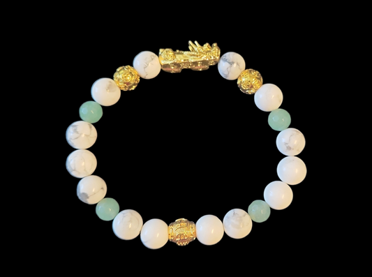 10 1/2 " White Howlite and green aventurine Dragon bracelet