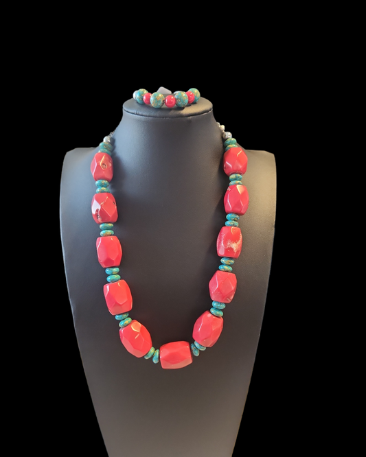 Red Coral Necklace and Bracelet set