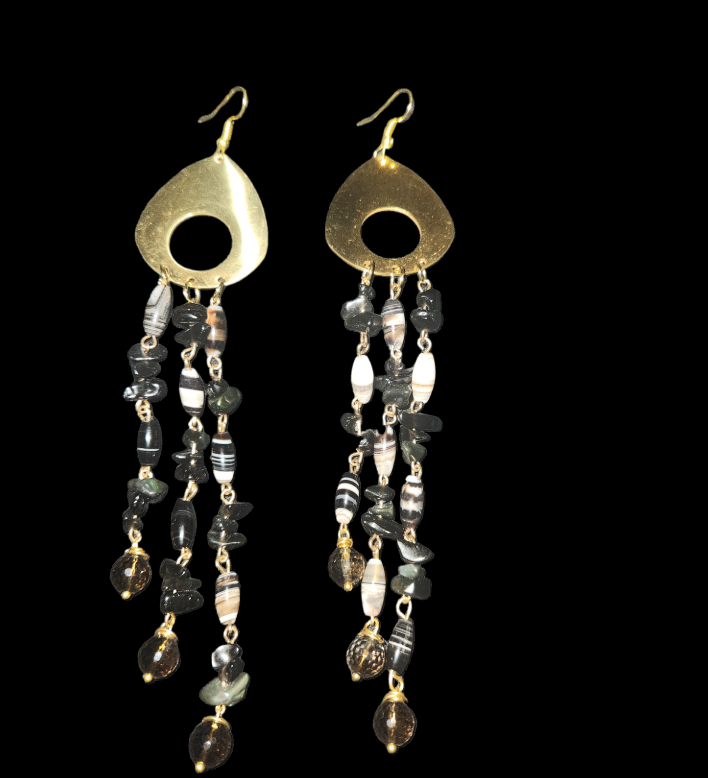 Agate, obsidian and Smokey Quartz earrings