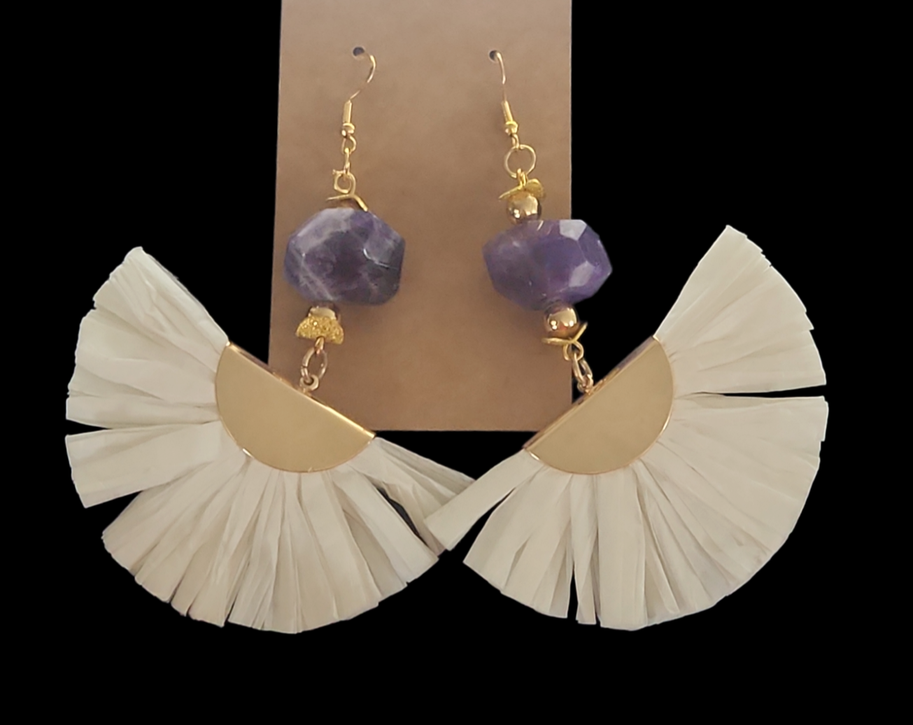 Amethyst white fan earrings