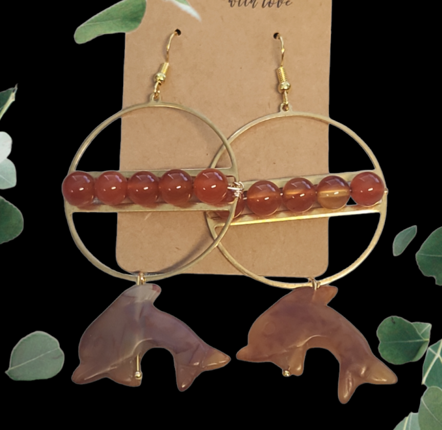 Carnelian Dolphin hoop earrings