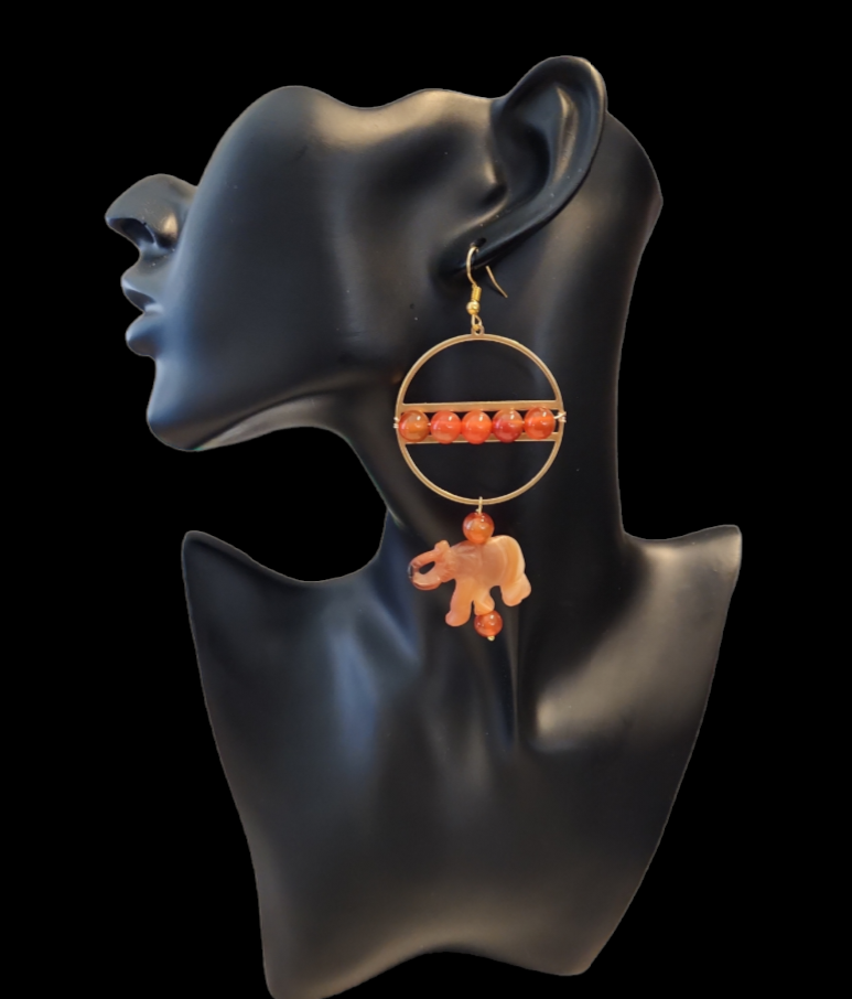 Carnelian Elephant hoop earrings