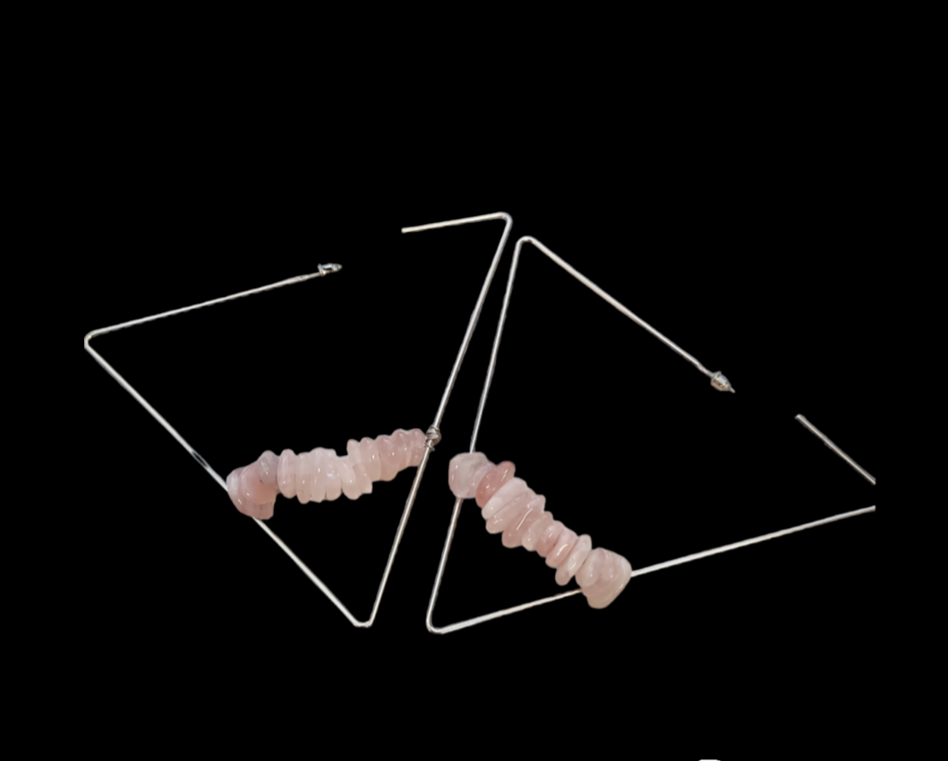 Rose quartz square hoop earrings