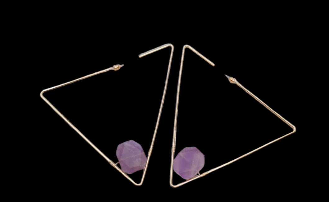 Ametrine Triangle Hoops