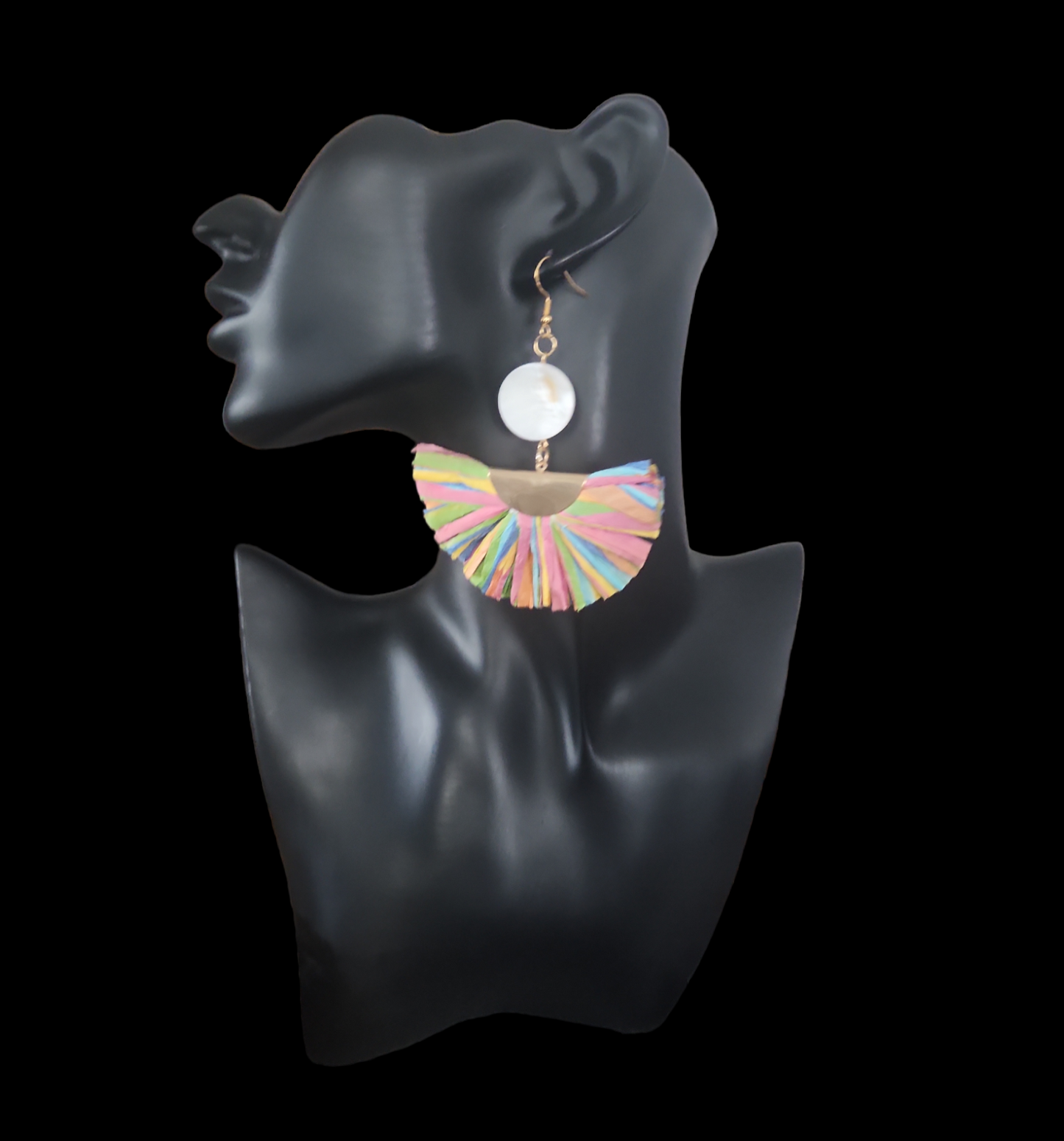 Mother of pearl multi color fan earrings