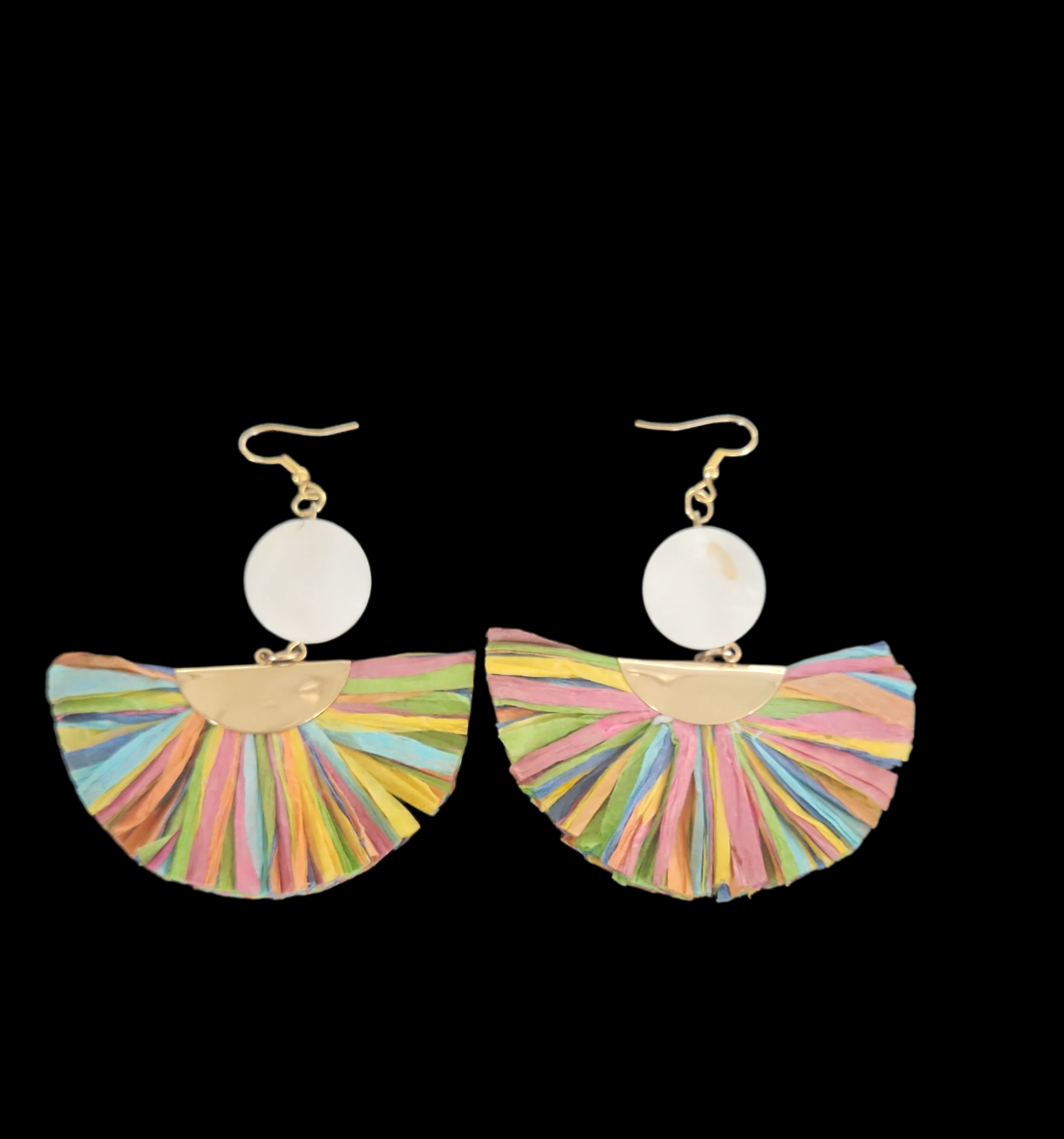 Mother of pearl multi color fan earrings