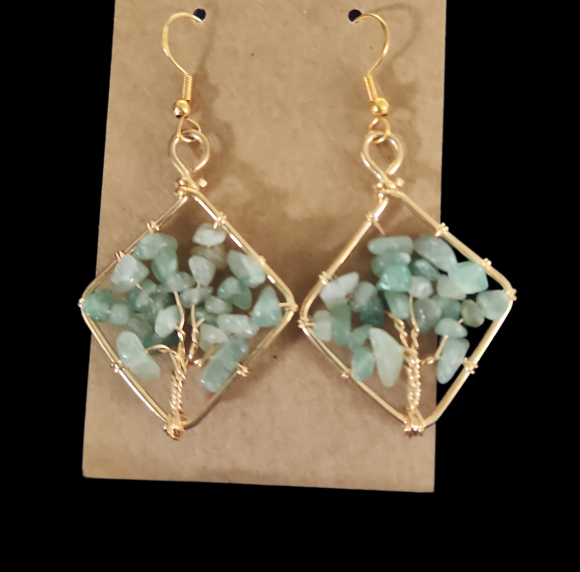 Green Aventurine tree of life earrings