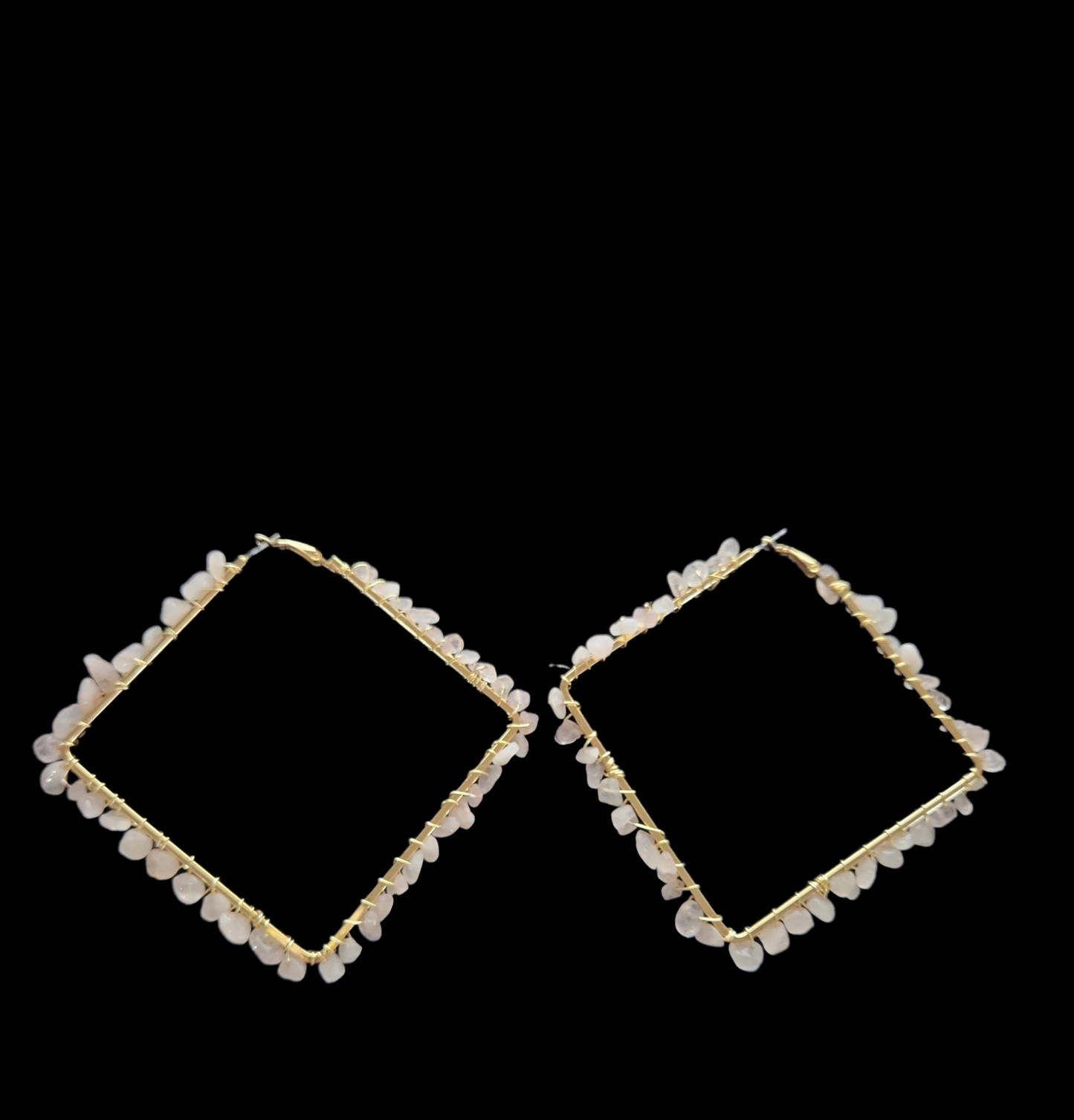 Rose Quartz Square hoop earrings