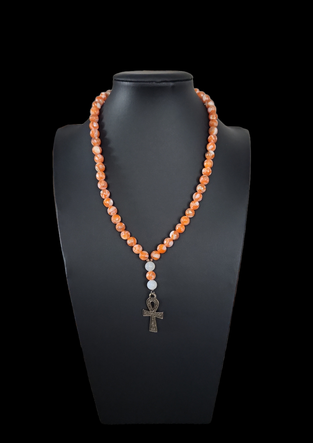 Orange Mother of pearl Ankh necklace