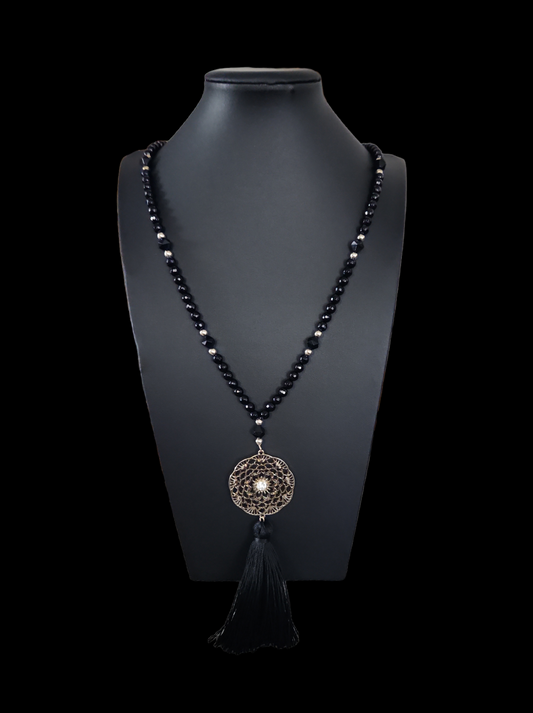 Long Onyx necklace and earring set