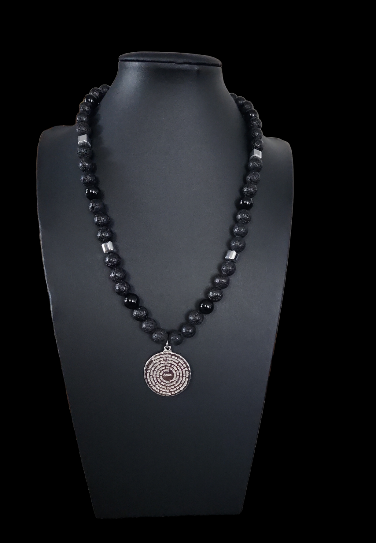 Our Father lava stone, onyx and hematite necklace