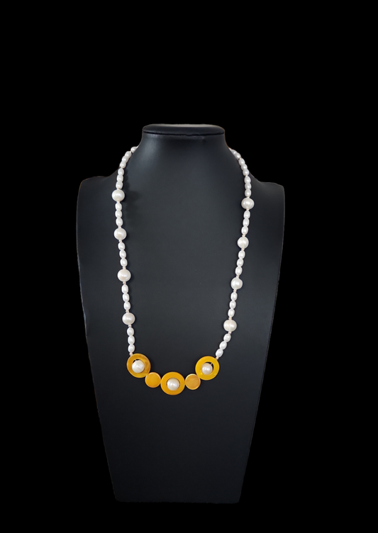 Yellow Mother of pearl & Fresh water pearl necklace