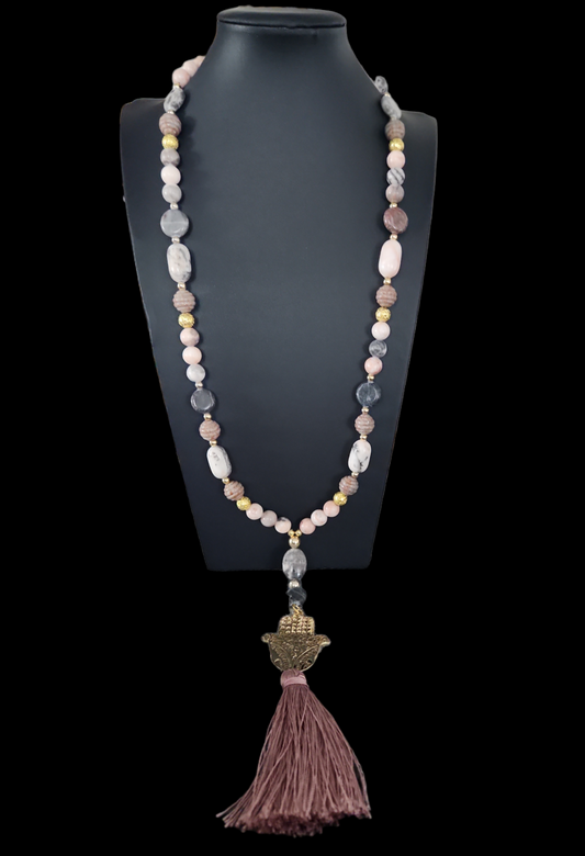 Pink Zebra jasper Hamsa set