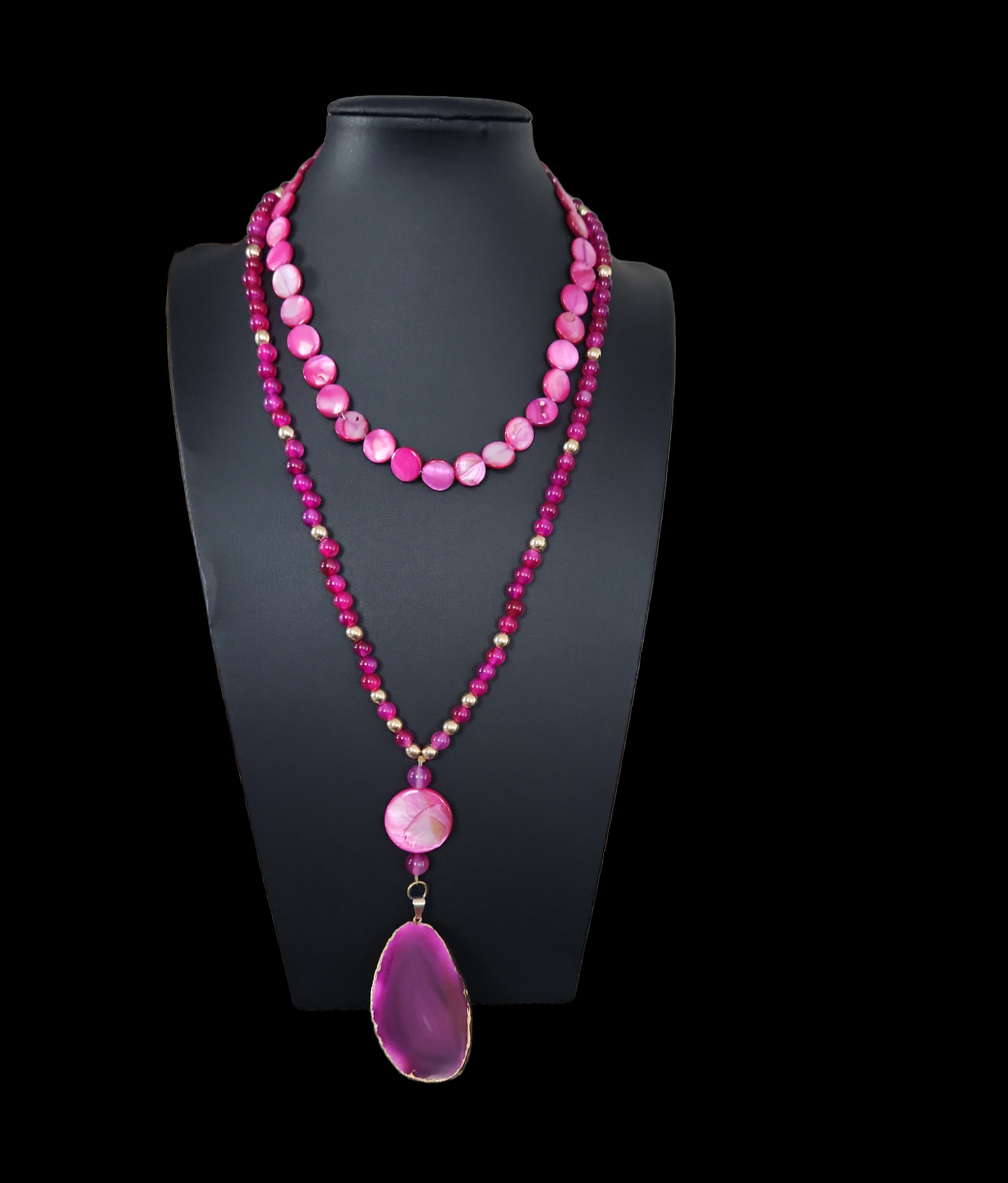 Pink Agate and Mother of pearl Necklace set