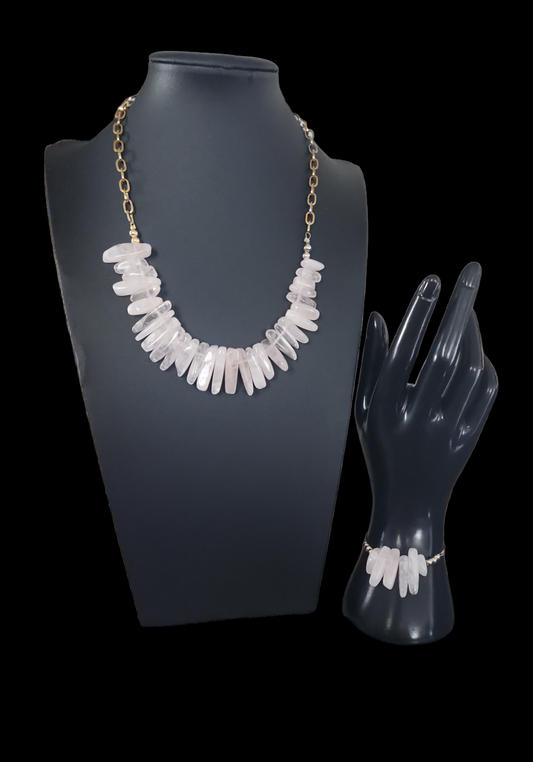 Rose quartz spike necklace set