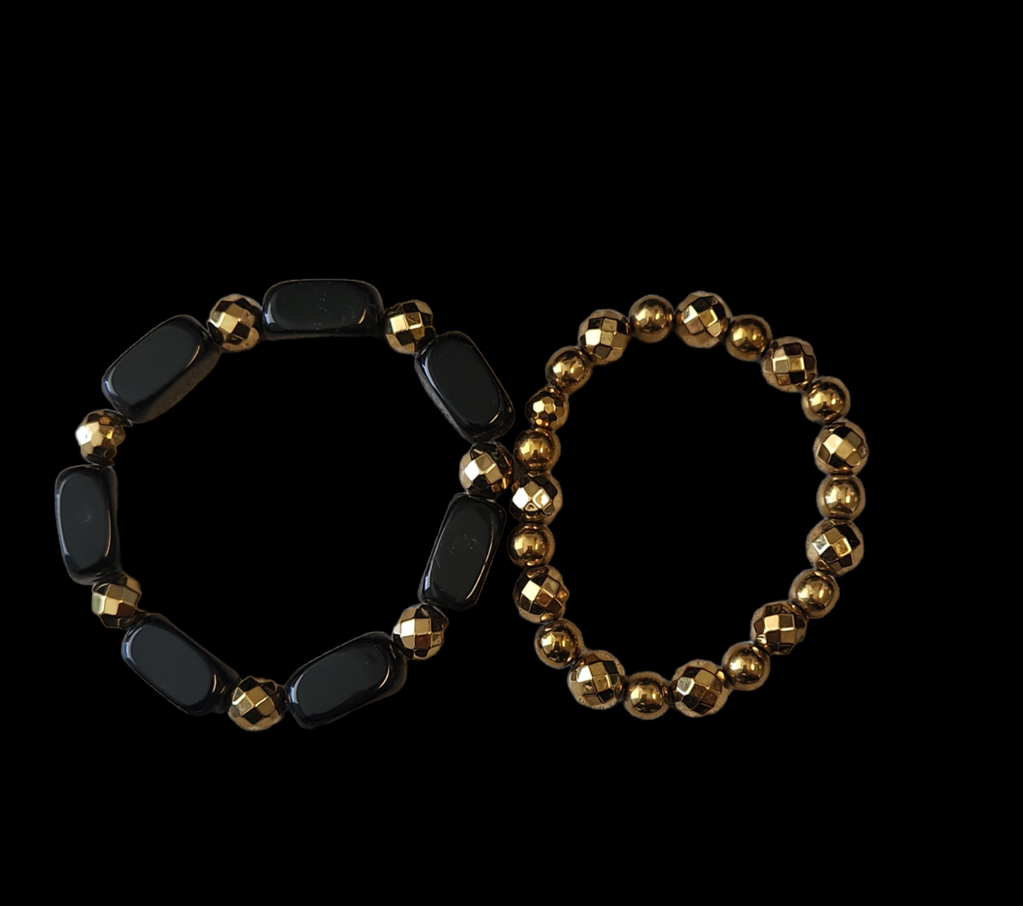 Onyx and gold coated hematite bracelet set