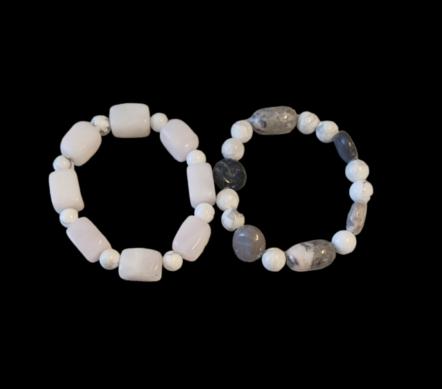 Rose Quartz, white Howlite & Zebra Jasper bracelet set