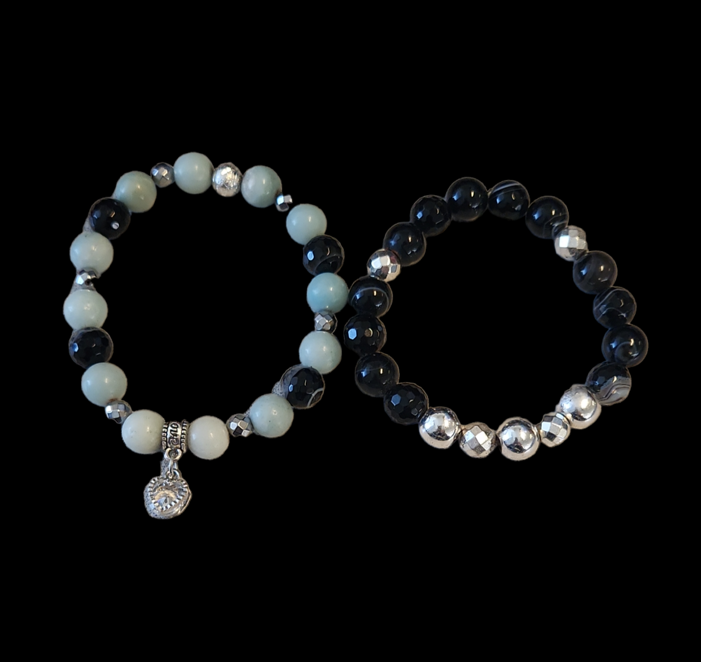 Amazonite and Black agate bracelet set