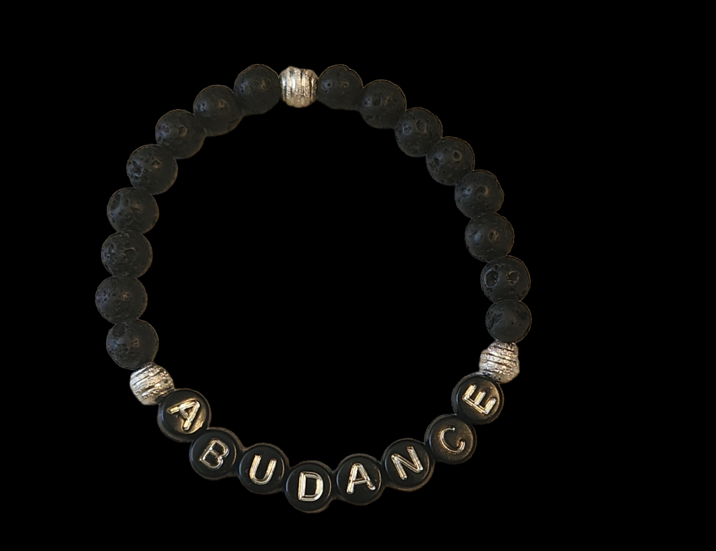 "I AM" Affirmation Lave stone bracelets silver and black