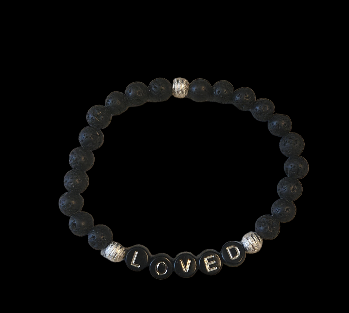 "I AM" Affirmation Lave stone bracelets silver and black