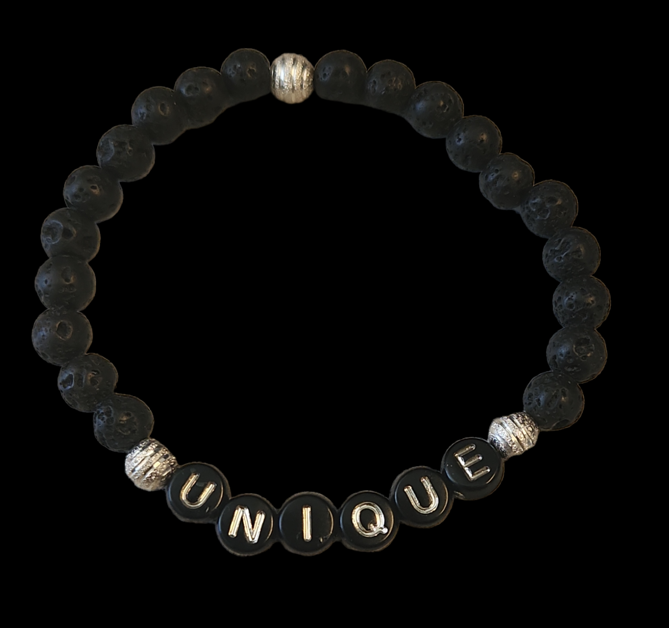 "I AM" Affirmation Lave stone bracelets silver and black