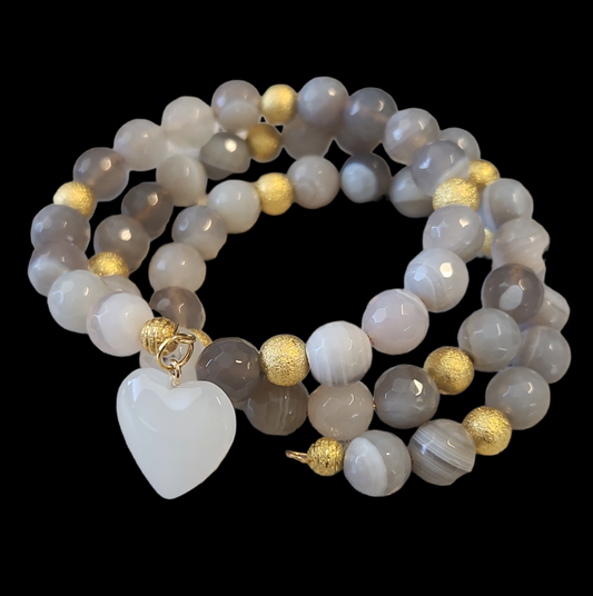 Gray stripe agate wrap bracelet