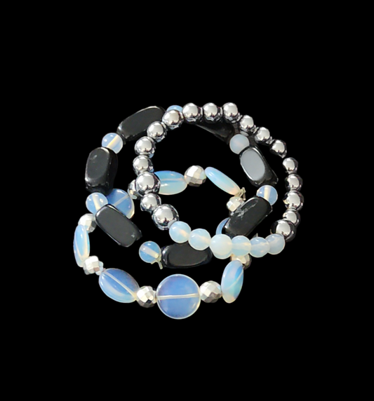 Opalite, Onyx & Hematite Bracelet stack