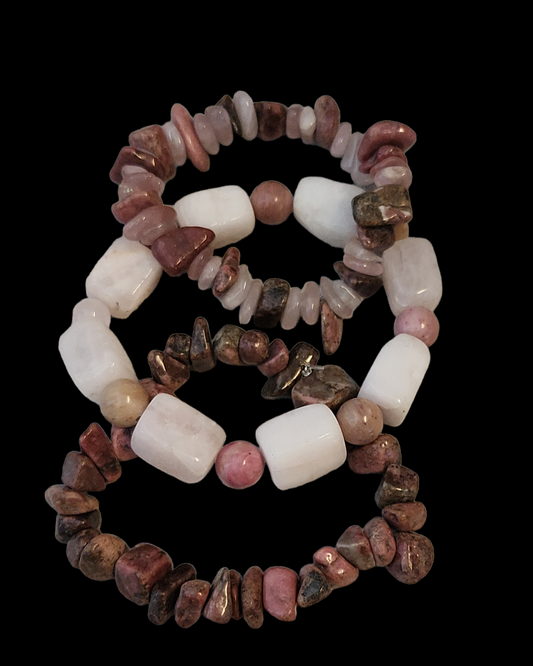 Rose Quartz & Rhodonite bracelet stack