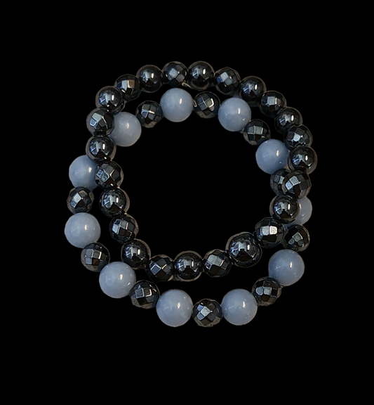 Angelite and Hematite bracelet set