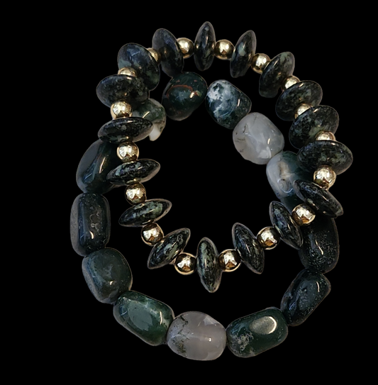 Green Moss Agate and Green Sea Sediment bracelet set