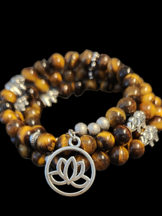 Tiger's eye Lotus flower wrap bracelet