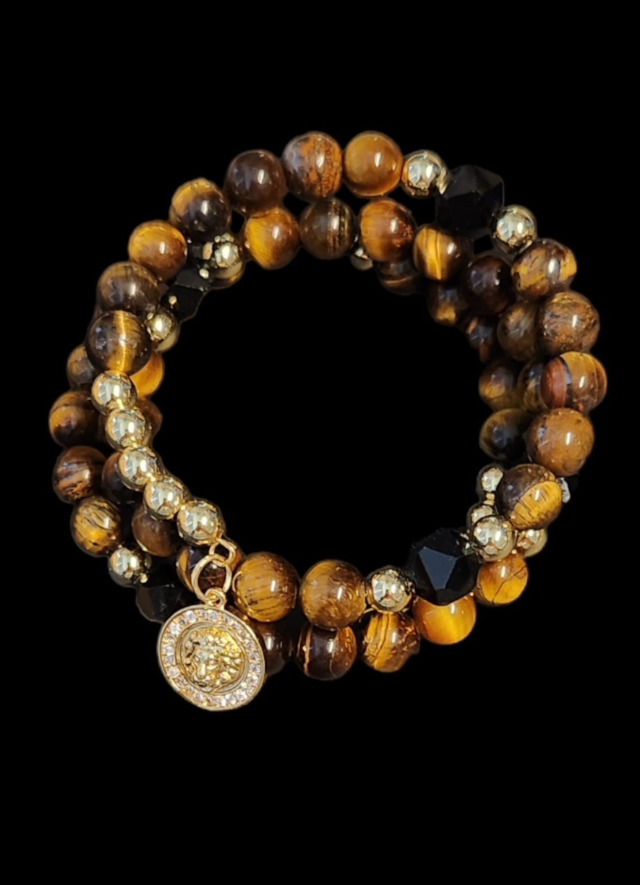 Tiger's eye and Onyx Wrap bracelet