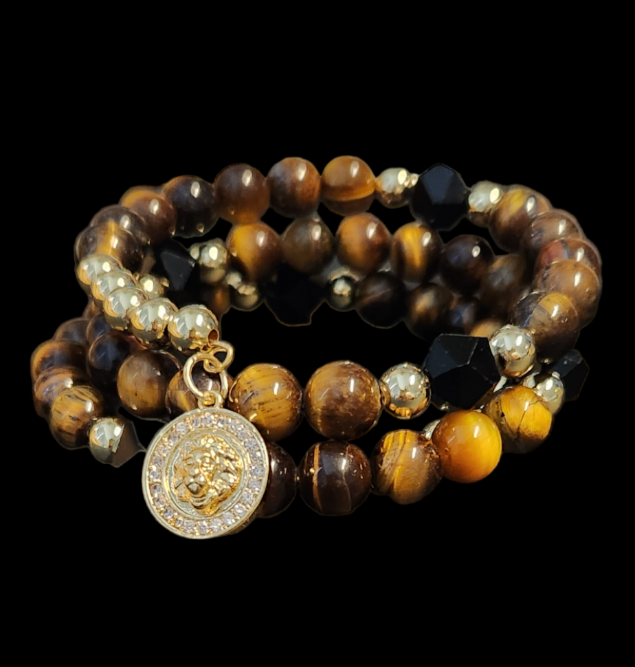 Tiger's eye and Onyx Wrap bracelet