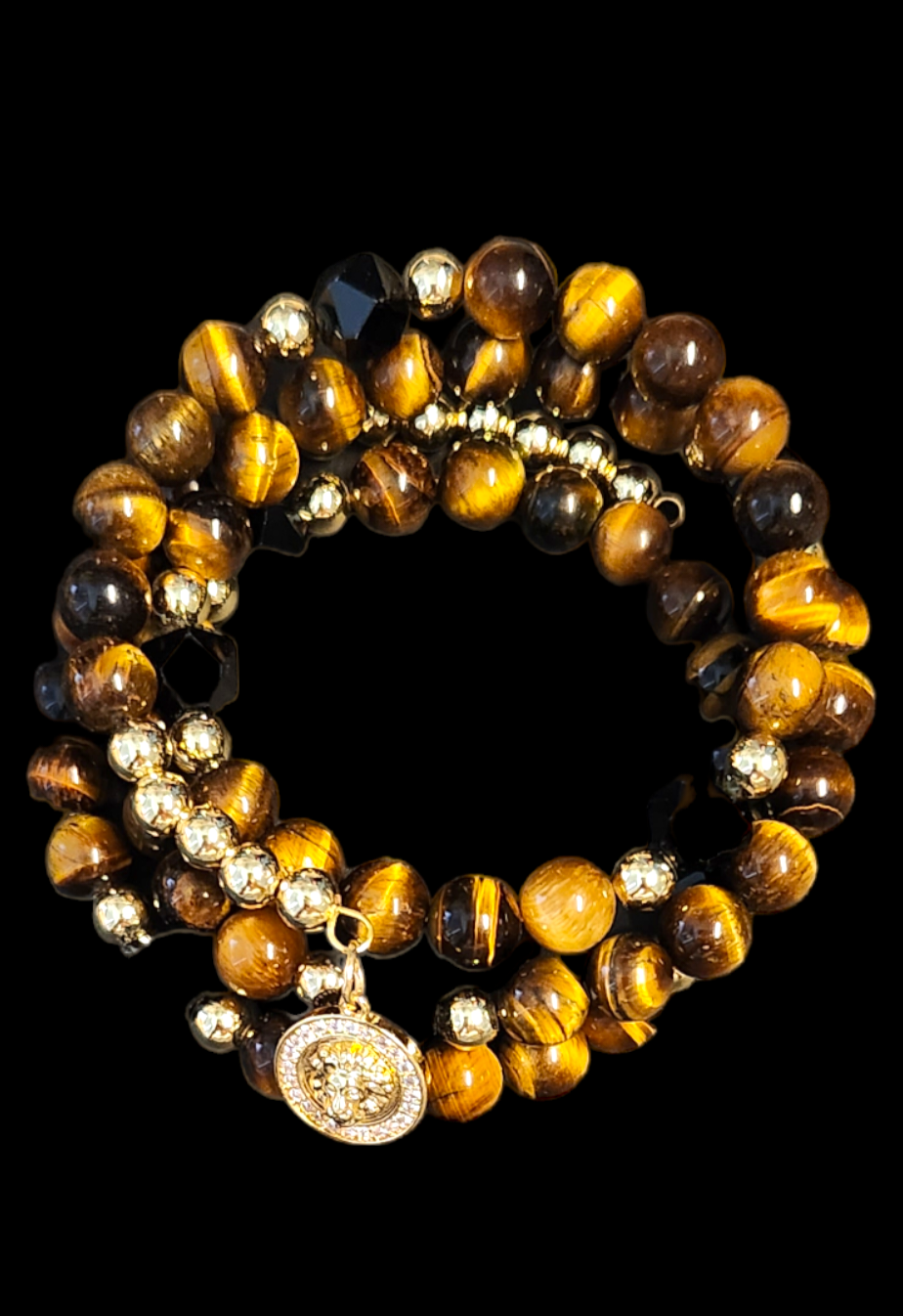 Tiger's eye and Onyx Wrap bracelet