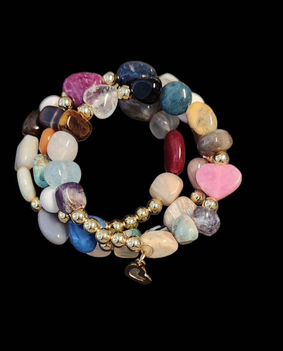 Multi-crystal with hearts wrap bracelet