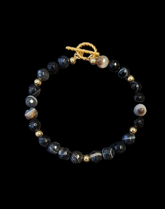 Black Agate Bracelet for larger wrist